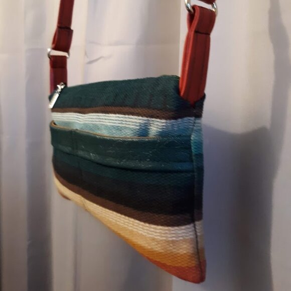 New Southwestern Sarape Stripe Tapestry Cowgirl Purse Red green gold ShoulderBag - Picture 5 of 8